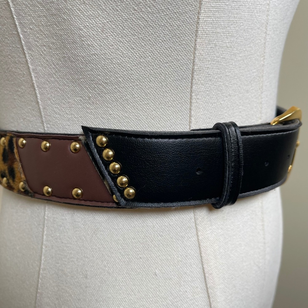 Vintage Animal Print Studded Patchwork Belt Women L Multicolor Leopard Giraffe - Picture 5 of 11